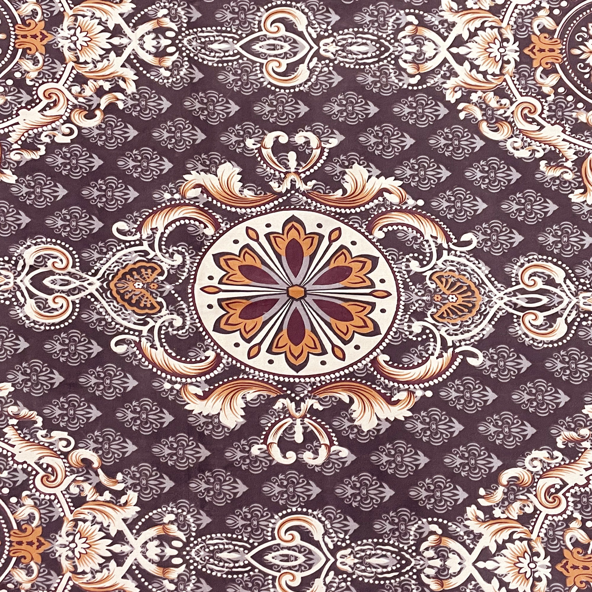 Blended Cotton Double Queen Bedsheet with Pillow cover - Brown Medallion Design