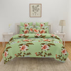 Blended Cotton Double Queen Bedsheet with Pillow cover - Floral Design, Green