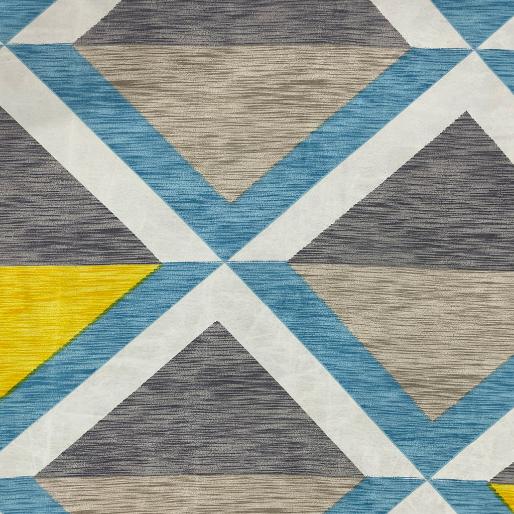 Geometric Skyline Double Queen Bedsheet - Modern Abstract Design in Blue & Yellow