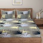 Tropical Breeze Double Queen Bedsheet - Soft Pastel Palm Leaf Pattern for a Fresh, Modern Look