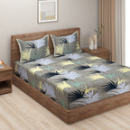 Tropical Breeze Double Queen Bedsheet - Soft Pastel Palm Leaf Pattern for a Fresh, Modern Look