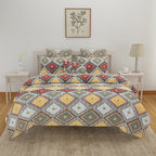 Tribal Mosaic Diamond Double Queen Bedsheet - Vibrant Multicolor Geometric Charm