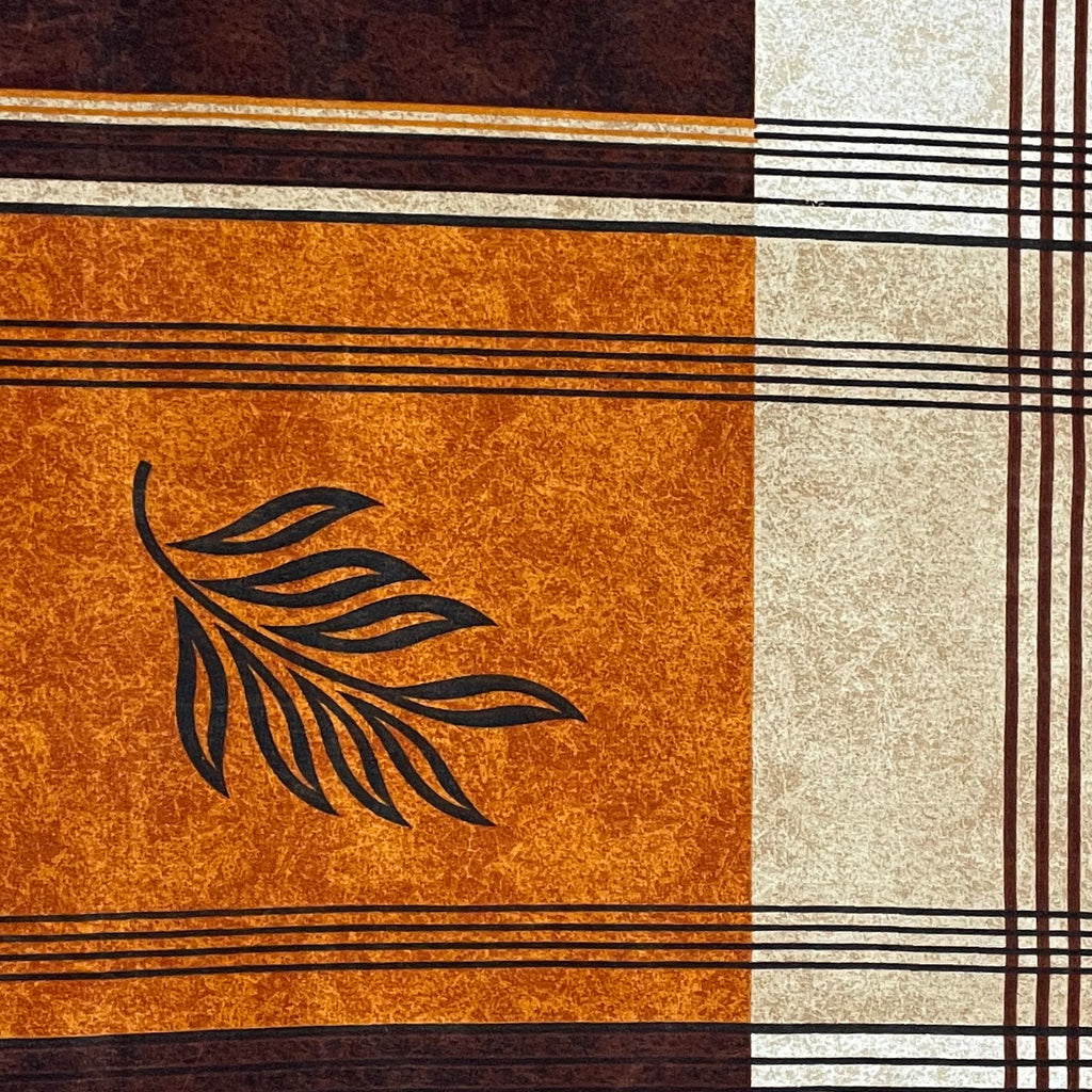 Rustic Plaid Leaf Double Queen Bedsheet - Warm Brown & Mustard Checks with Modern Leaf Accents