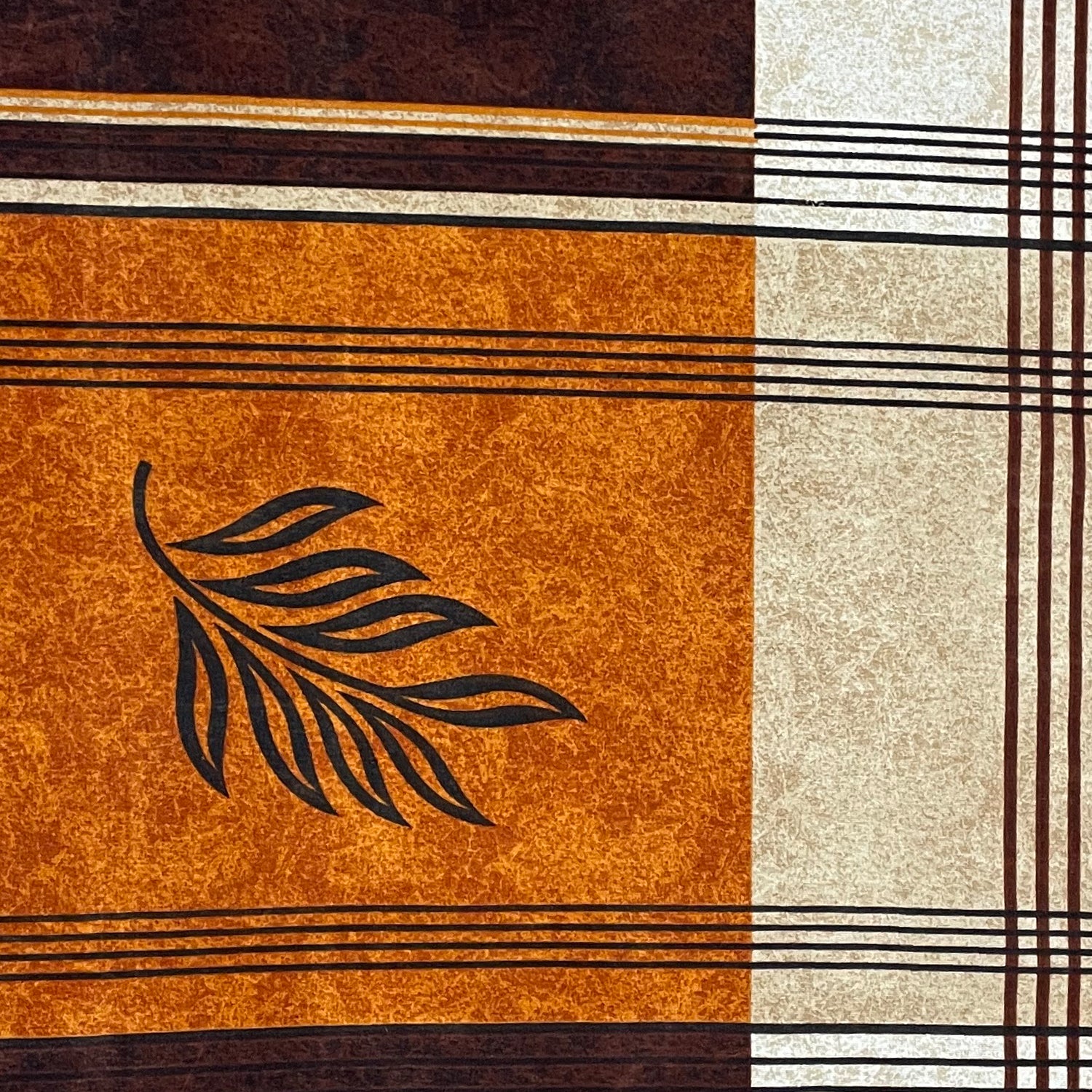 Rustic Plaid Leaf Double Queen Bedsheet - Warm Brown & Mustard Checks with Modern Leaf Accents