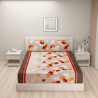 Autumn Breeze Elegance Double Queen Bedsheet - Warm Tones with Falling Leaf Motifs