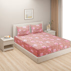 Rosy Blush Charm Double Queen Bedsheet - Soft Pink Floral Elegance for Cozy Bedrooms