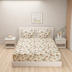 Elegant Meadow Bloom Double Queen Bedsheet - Soft Beige Base with Delicate Floral Vines