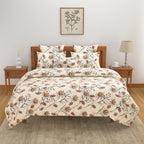 Elegant Meadow Bloom Double Queen Bedsheet - Soft Beige Base with Delicate Floral Vines
