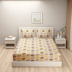 Warm Leaf Harmony Double Queen Bedsheet - Soft Comfort with Yellow & Brown Botanical Print