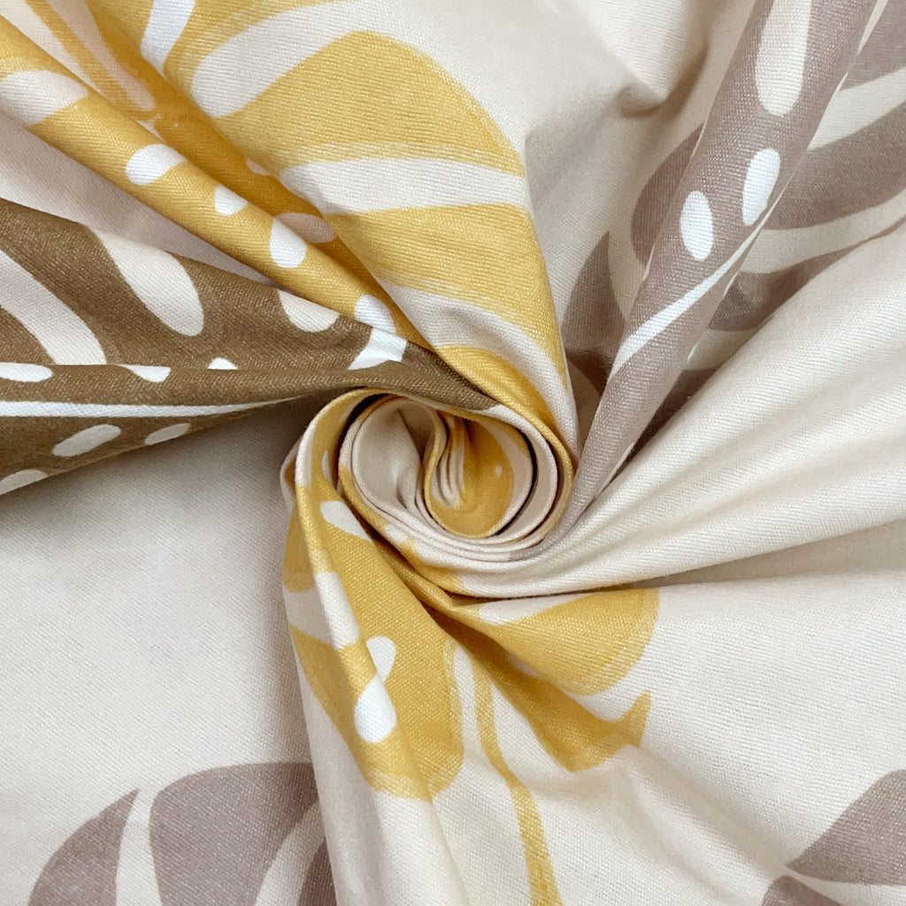 Warm Leaf Harmony Double Queen Bedsheet - Soft Comfort with Yellow & Brown Botanical Print