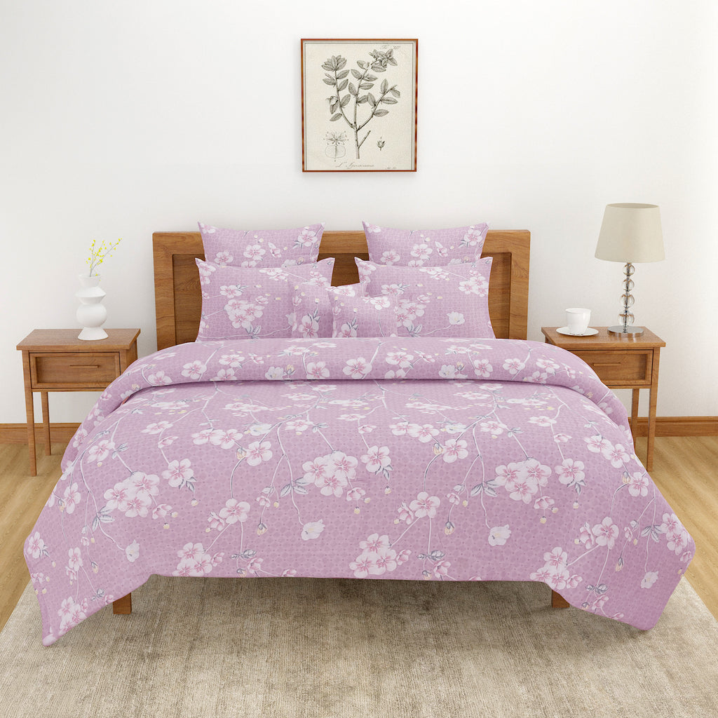 Pink Blossom Trails 140 TC Polyester Bedsheet Set with Pillow Cover