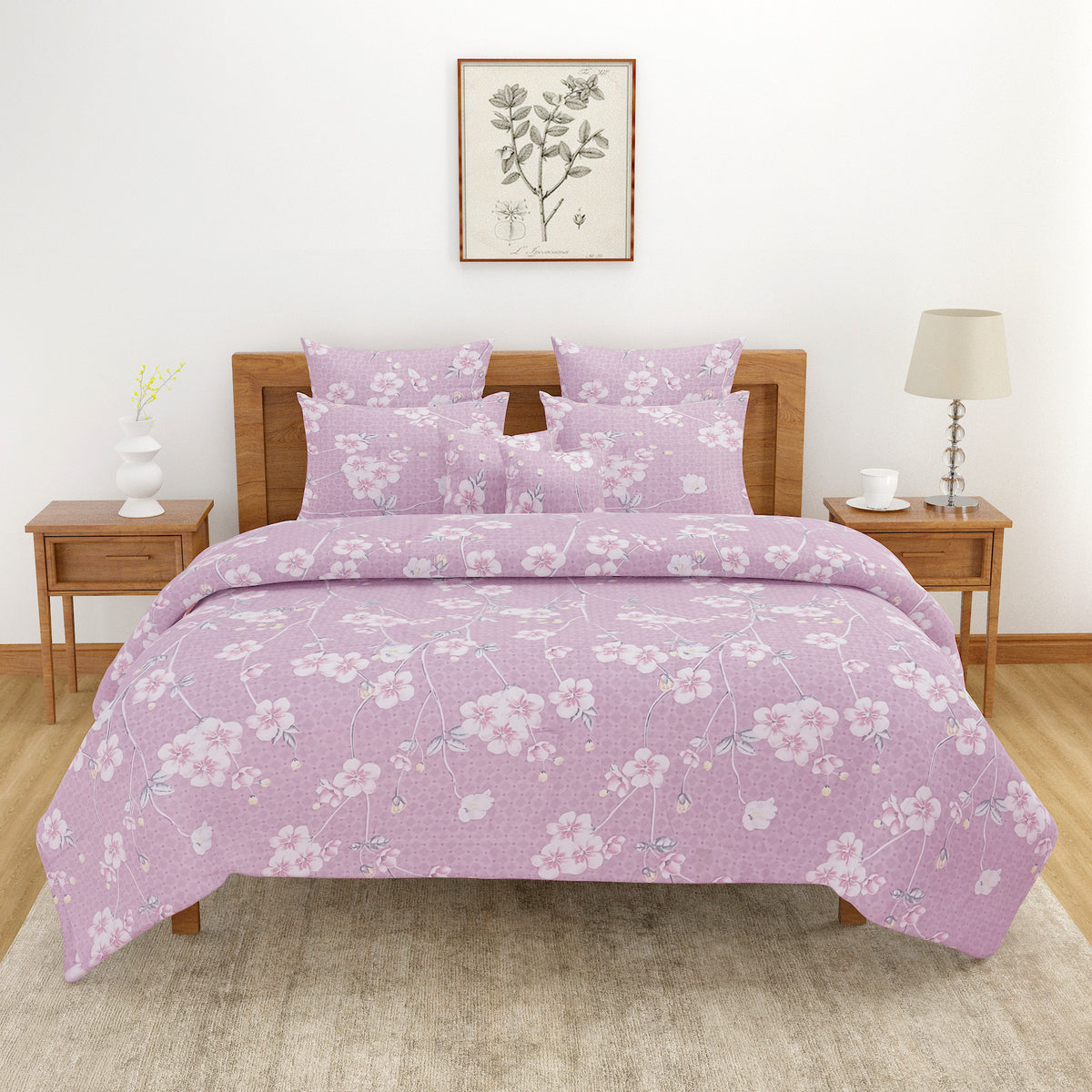 Pink Blossom Trails 140 TC Polyester Bedsheet Set with Pillow Cover