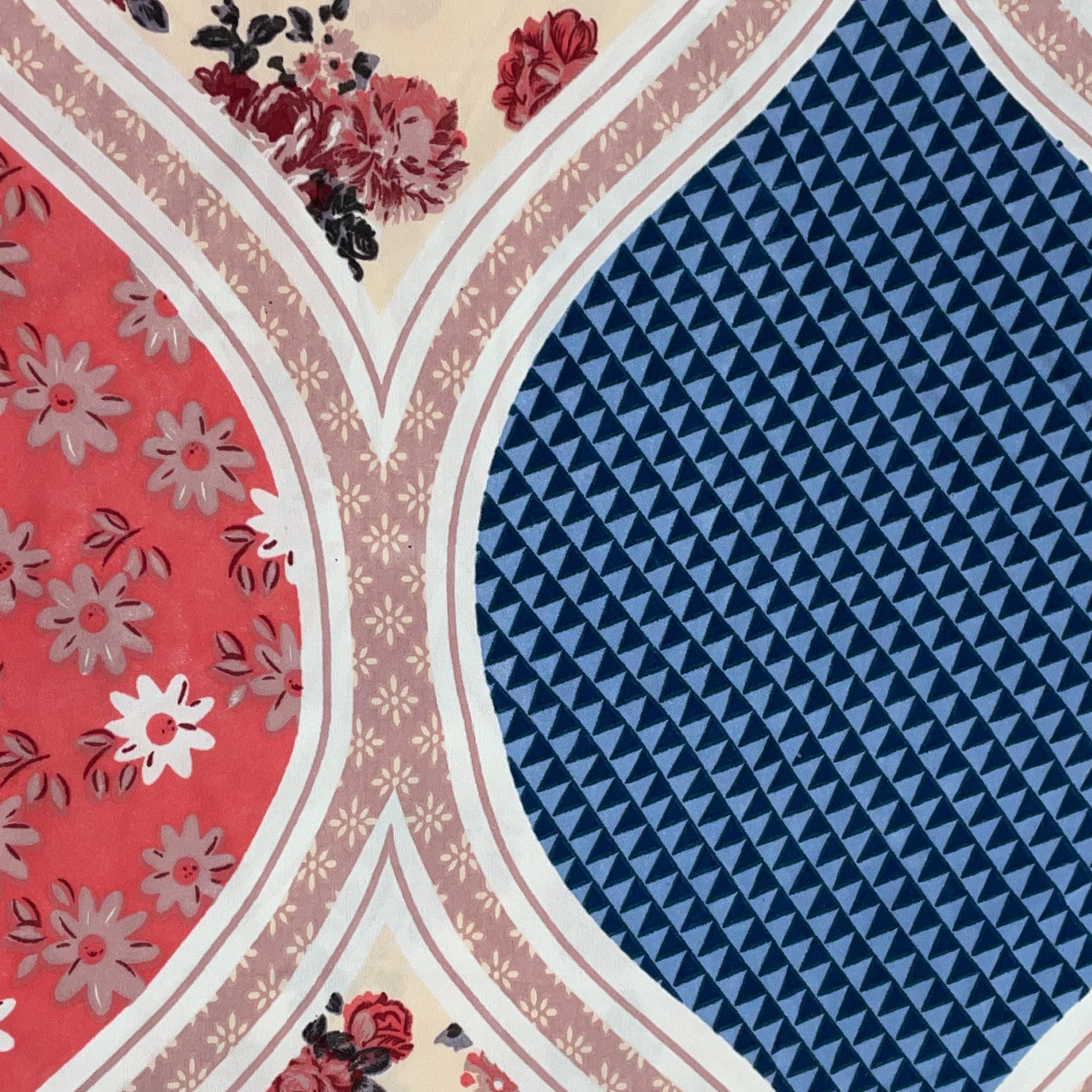 Bold Red & Blue Arch Floral Double Queen Bedsheet - Soft Cotton Feel, Vibrant Printed Design