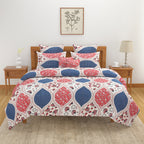 Bold Red & Blue Arch Floral Double Queen Bedsheet - Soft Cotton Feel, Vibrant Printed Design