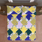 Mustard Yellow Geometric Printed Microfiber Double Queen Bedsheet with Pillow cover
