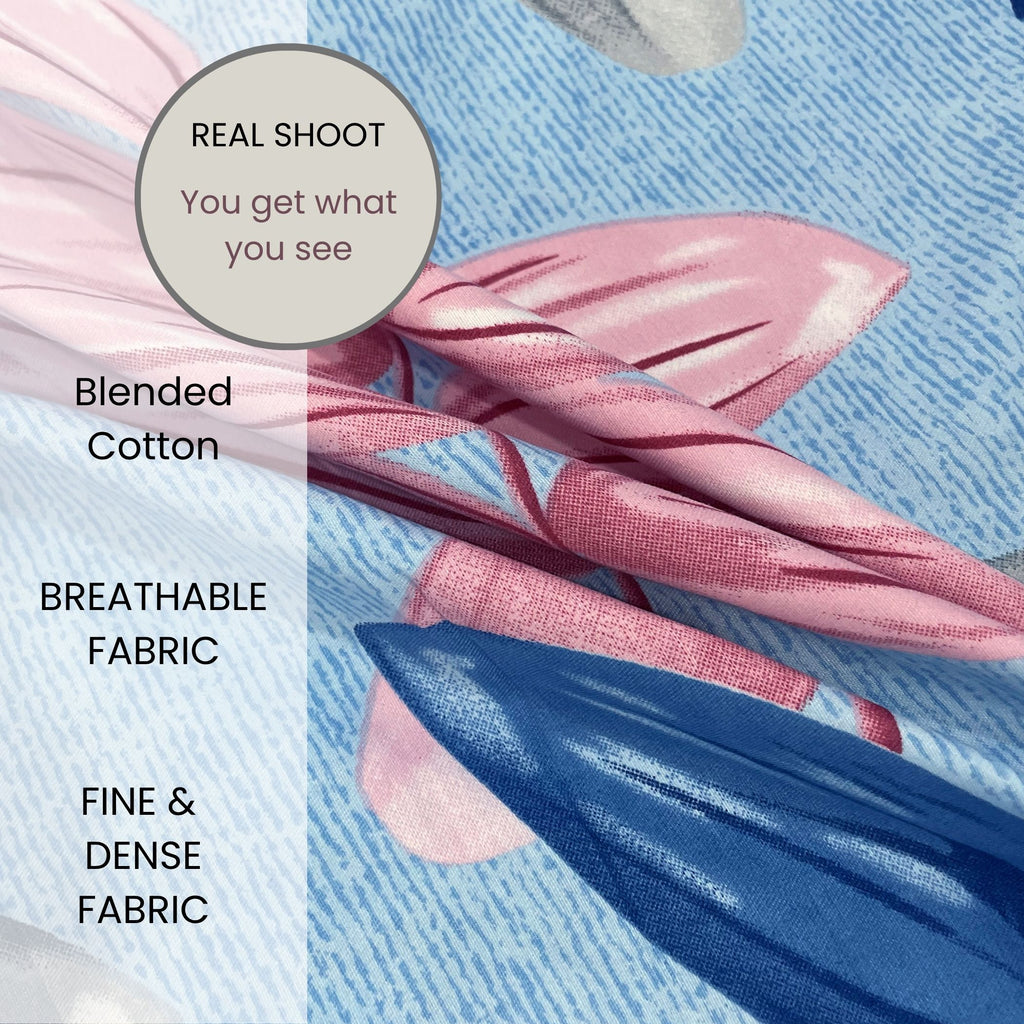 Aqua Botanical Leaf Dance 140 TC Polyester Bedsheet Set with Pillow Cover