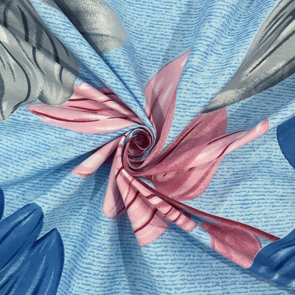 Aqua Botanical Leaf Dance 140 TC Polyester Bedsheet Set with Pillow Cover