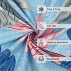 Aqua Botanical Leaf Dance 140 TC Polyester Bedsheet Set with Pillow Cover