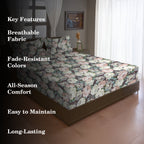 Brown Botanical Printed Microfiber Double Queen Bedsheet with Pillow cover