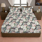 Brown Botanical Printed Microfiber Double Queen Bedsheet with Pillow cover
