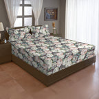 Brown Botanical Printed Microfiber Double Queen Bedsheet with Pillow cover