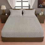 Brown Leaf Printed Microfiber Double Queen Bedsheet with Pillow cover