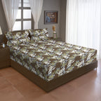 Cream Botanical Printed Microfiber Double Queen Bedsheet with Pillow cover