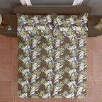 Cream Botanical Printed Microfiber Double Queen Bedsheet with Pillow cover