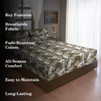 Cream Botanical Printed Microfiber Double Queen Bedsheet with Pillow cover