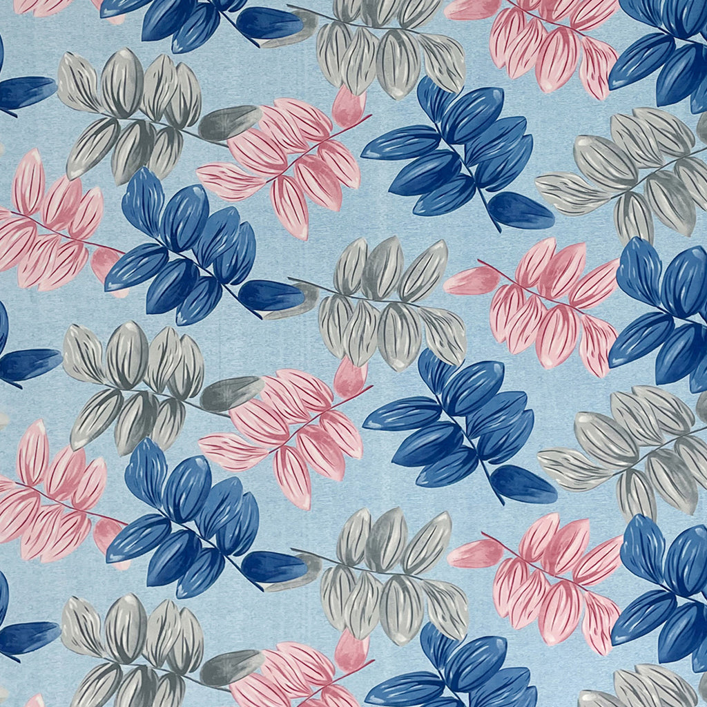 Sky Blue Leaf Print Printed Microfiber Double Queen Bedsheet with Pillow cover