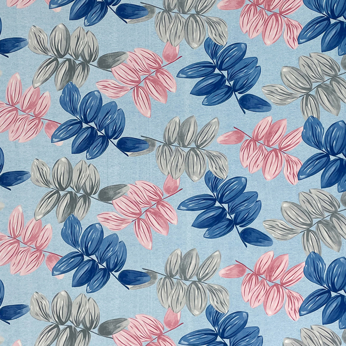 Sky Blue Leaf Print Printed Microfiber Double Queen Bedsheet with Pillow cover