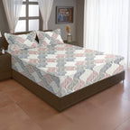 Cream Wave Printed Microfiber Double Queen Bedsheet with Pillow cover