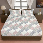 Cream Wave Printed Microfiber Double Queen Bedsheet with Pillow cover