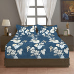 Navy Blue Botanical Printed Microfiber Double Queen Bedsheet with Pillow cover