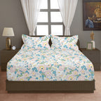 Pastel Pink Botanical Printed Microfiber Double Queen Bedsheet with Pillow cover