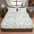 Pastel Pink Botanical Printed Microfiber Double Queen Bedsheet with Pillow cover