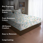 Pastel Pink Botanical Printed Microfiber Double Queen Bedsheet with Pillow cover