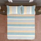 Sky Blue Striped Printed Microfiber Double Queen Bedsheet with Pillow cover