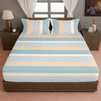 Sky Blue Striped Printed Microfiber Double Queen Bedsheet with Pillow cover