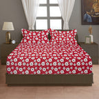 Red Daisy floral Printed Microfiber Double Queen Bedsheet with Pillow cover