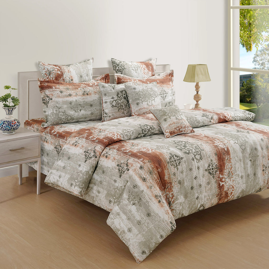 Golden Damask Yellow & Grey Abstract 160 TC Pure Cotton Bedsheet with Pillow Cover