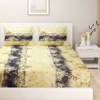 Golden Damask Yellow & Grey Abstract 160 TC Pure Cotton Bedsheet with Pillow Cover