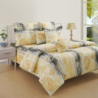 Golden Damask Yellow & Grey Abstract 160 TC Pure Cotton Bedsheet with Pillow Cover