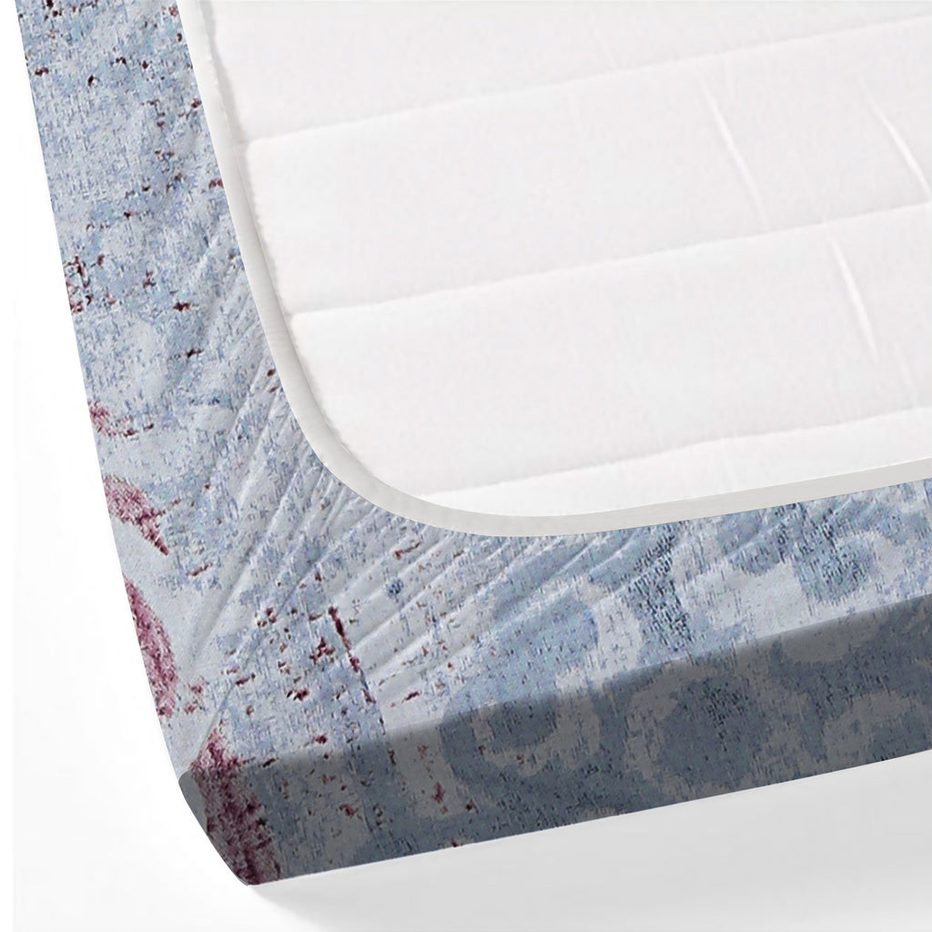 Mist Damask Blue & Grey Abstract 160 TC Pure Cotton Bedsheet with Pillow Cover