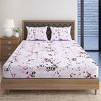 Blush Rose White & Pink Floral 160 TC Pure Cotton Bedsheet with Pillow Cover