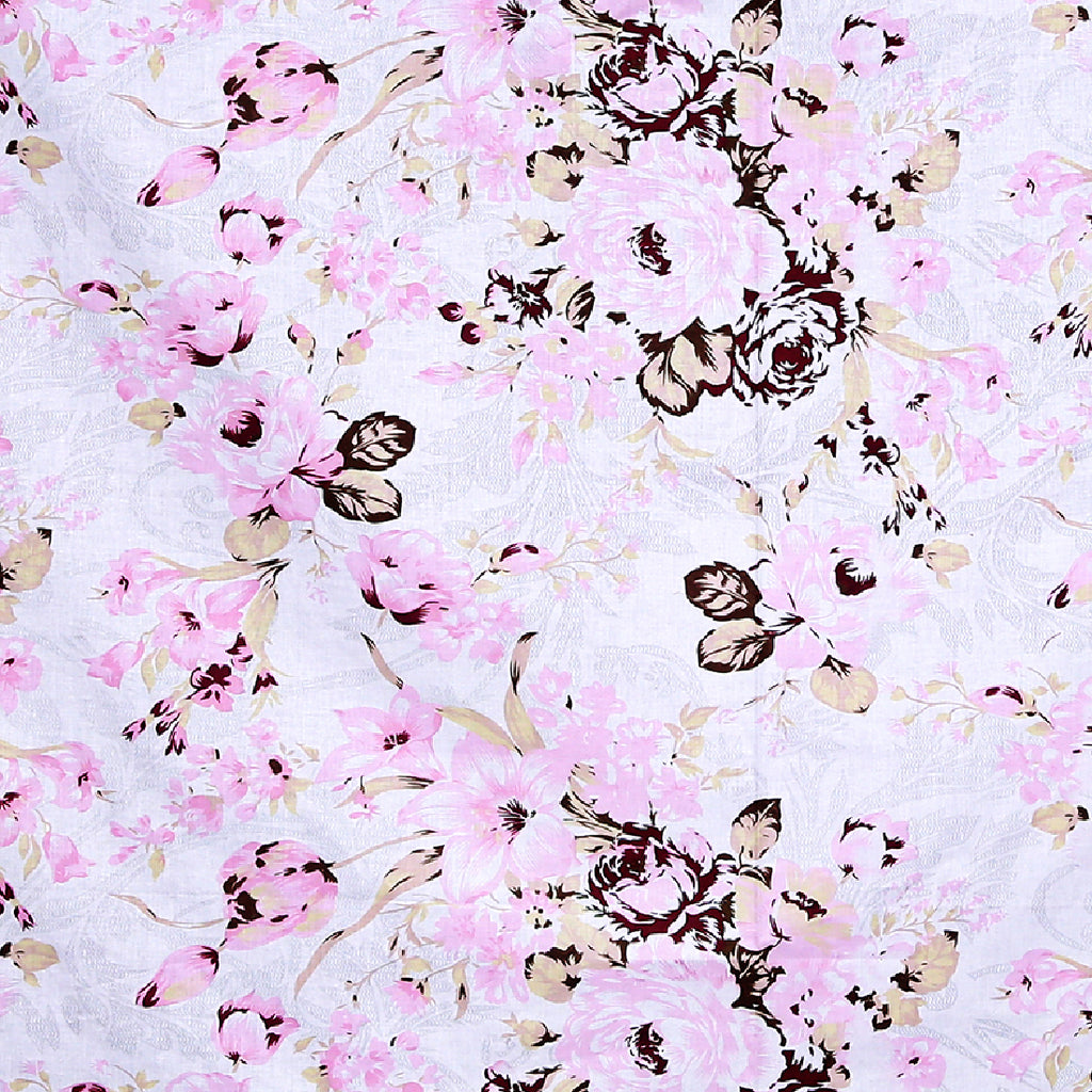 Blush Rose White & Pink Floral 160 TC Pure Cotton Bedsheet with Pillow Cover