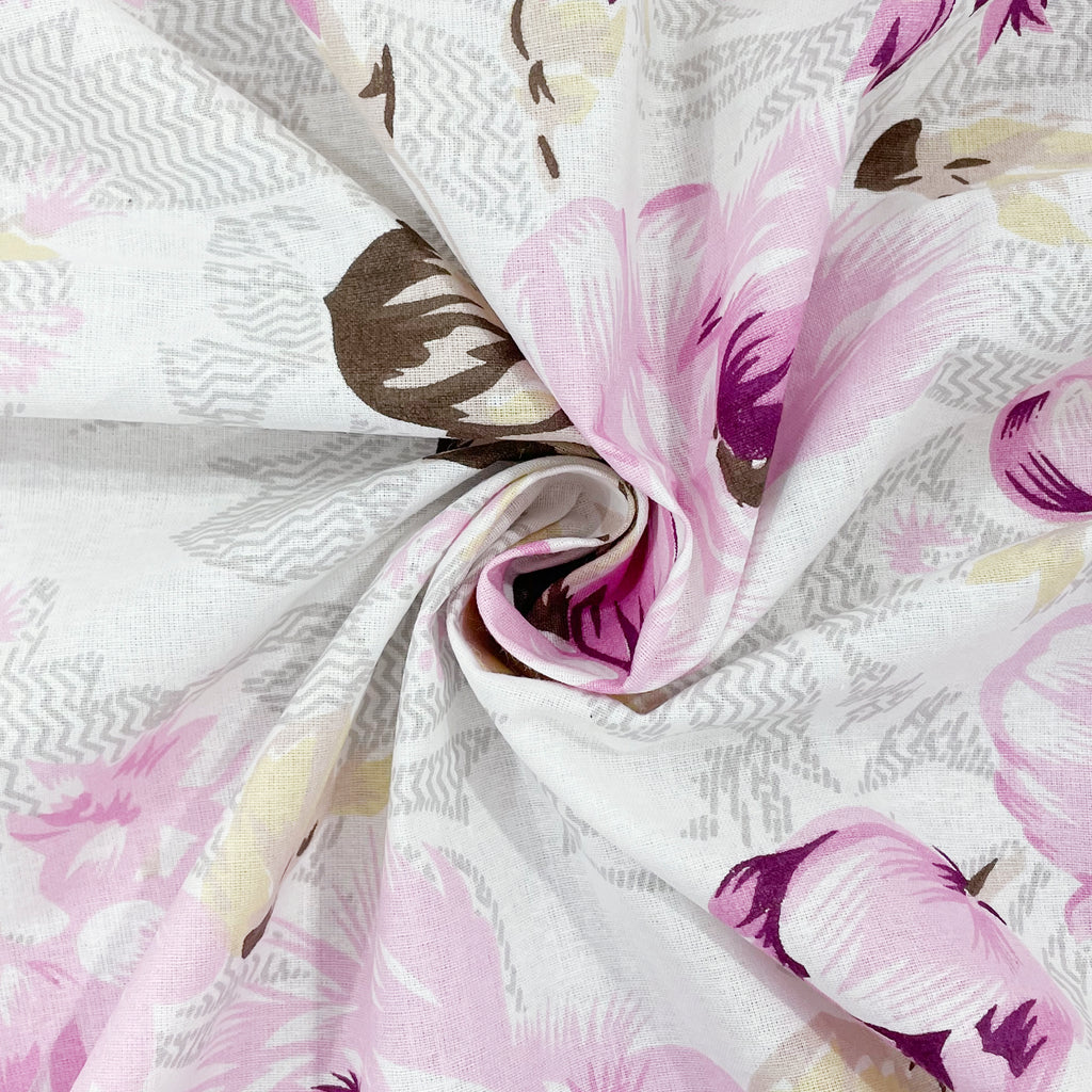 Blush Rose White & Pink Floral 160 TC Pure Cotton Bedsheet with Pillow Cover