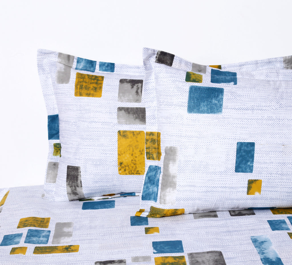 Urban Colour Blocks 144 TC Pure Cotton Bedsheet Set with Pillow Cover
