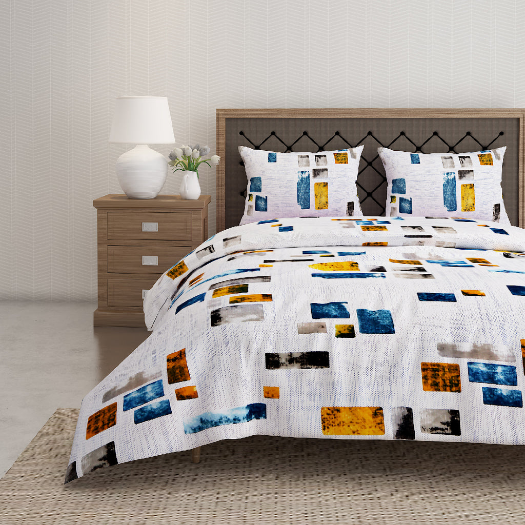 Urban Colour Blocks 144 TC Pure Cotton Bedsheet Set with Pillow Cover