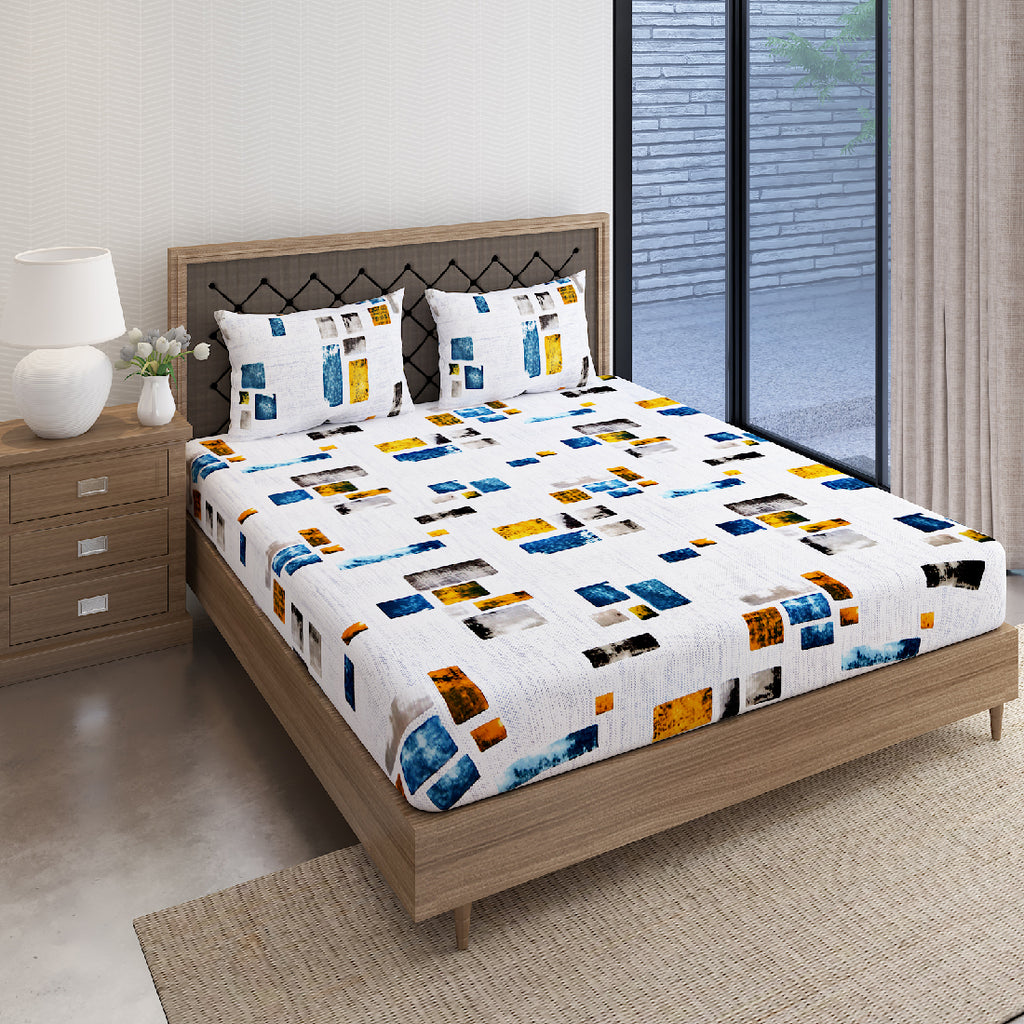 Urban Colour Blocks 144 TC Pure Cotton Bedsheet Set with Pillow Cover